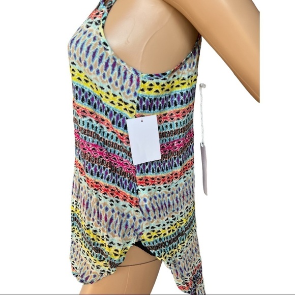 Lush Tunic Tank Taupe‎ Top Multicolor Print Size S Spaghetti Strap - Picture 5 of 8